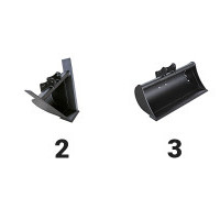 Buckets: (1) Digging bucket (2) Trapezoidal trench bucket (3) Gutter cleaning bucket (4) Grapple